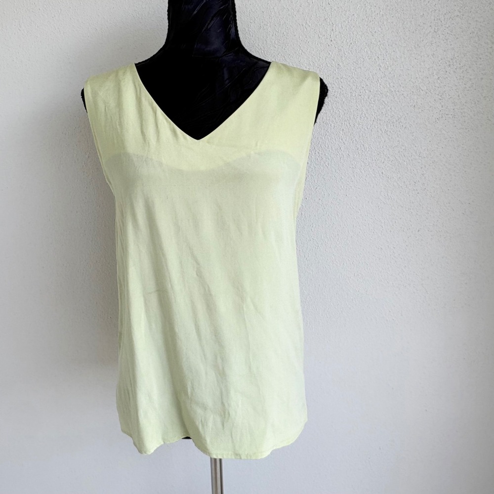 Coldwater Creek V-Neck Silk Tank Top Womens L Chartreuse Preppy Wardrobe Stable
